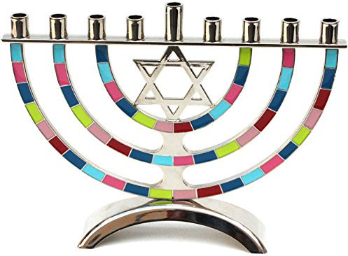 Chanukka Menorah mit 9 Zweigen, bunt, 18 Zentimeter