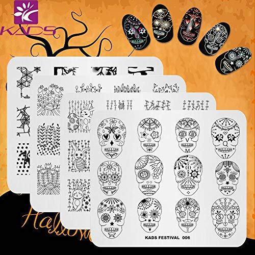 KADS 4pcs Halloween Nail Stamping Plate Template Image Design Plates for Nail Art Decoration and DIY Nail Art