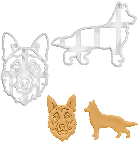 2er Set Deutscher Schäferhund Ausstechformen (Formen: Körper & Gesicht), German Shepherd keksausstecher 2 Teile, Bakerlogy