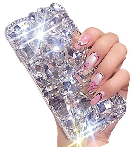LCHDA für iPhone 11 Pro Max Diamant Hülle, Bling Glitzern Strass Glänzend Handyhülle Durchsichtig Klarer Kristall Steine Harte Schale Flexibel Silikon Stoßstange Schutzhülle - Weiß