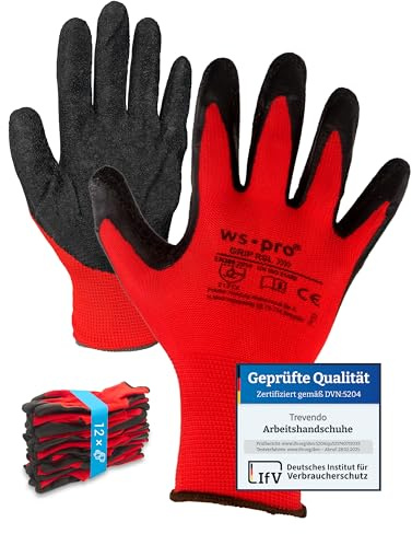 Trevendo Arbeitshandschuhe - WS-Pro Grip RSL - EN 388 - Montagehandschuhe mit Latexbeschichtung, atmungsaktiv & griffig - ideal für Bau, Garten, Logistik - Mehrfachpack - Größe 8, 36 Paar