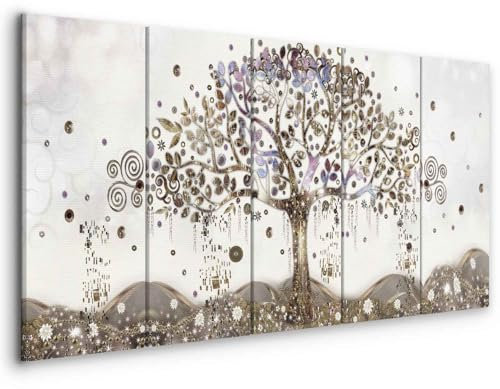 murando - Quadro Gustav Klimt 150x60 cm 5 Pezzi Stampa su tela in TNT XXL Immagini Moderni Murale Fotografia Grafica Decorazione da Parete Quadri Componibili Albero Astratto Beige l-A-0009-b-p