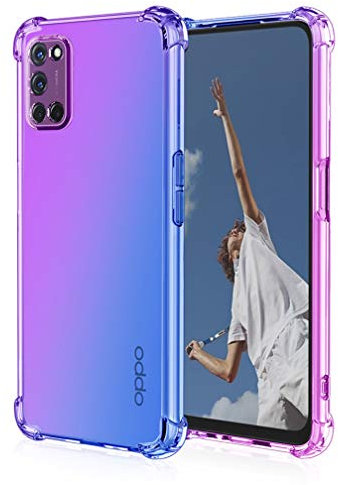 HAOTIAN Coque pour Oppo A52/A72/A92 Coque, Étui en Gradient Color TPU Case Cover, [Coins Renforcés] Housse de Protecteur Transparente Antichoc Souple TPU Silicone Bumper (Bleu/Purple)