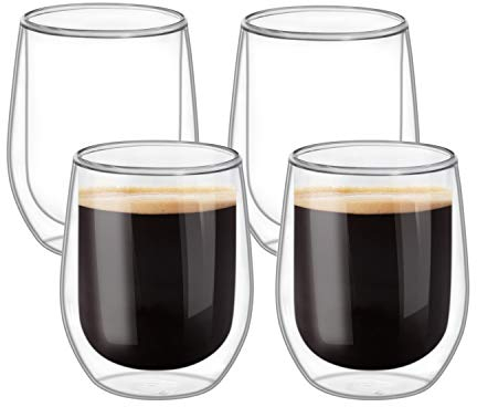 ComSaf 300ML Double Walled Glass Mug Set of 4, Thermal Insulation, Mug for Hot/Cold Drinks, Tumbler for Tea Cappuccino Latte Hot Chocolate, Housewarming Gifts