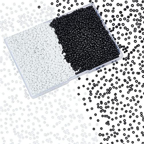 PandaHall 200g 8/0 Glassamenperlen, 3mm Runde Pony Perle Mini Spacer Perlen Für Ohrring Armband Anhänger Schmuck DIY Craft Making, Black & White