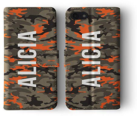 Tirita Personalised Custom Initials Wallet Leather Flip Phone Case/Cover compatible with iPhone Xs Max Camouflage Camo Pattern [26 - Neon Orange]