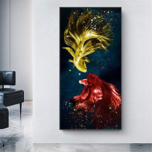 SHUIYAZI Diamond Painting Kinder Erwachsene, Diamond Painting Bilder Groß 5D Gelber roter Fisch Diamant Painting DIY Diamond Art VollbohrerDiamant Malerei Stickerei Kits für Home Wand Décor,80x220cm