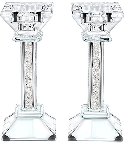 Crystal Candle Holders Set of 2-6.2 Tall Crystal Candlestick Holders - Ultra Elegant and Modern Centerpiece Home Decor