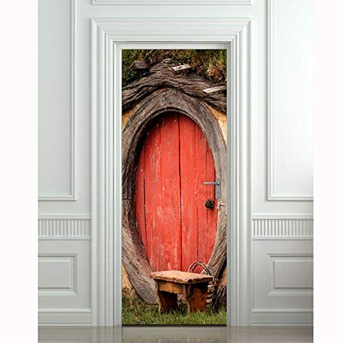 YQLKD Türtapete Selbstklebend Rotes Holzhaus PVC Selbstklebende Türdekoration Tapete DIY Poster Türen Wandbild