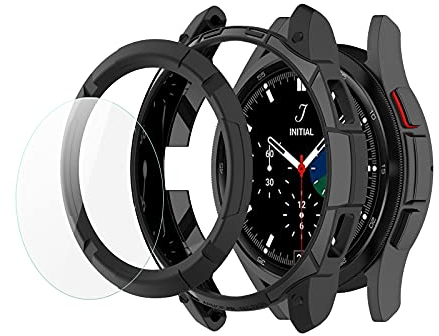 MWOOT Tempered Glass Schutzfolie und Schutzhülle Kompatibel mit Galaxy Watch 4 Classic 46mm (4Stk.), Gehäuse Hülle und Schutzglas, Smartwatch Displayschutz Zubehör Set mit Bezel Ring Protector