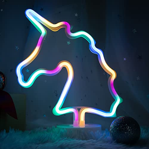 ENUOLI Unicorn LED Neon Signs - Colorful Lights, Battery/USB Operated Table Lamp Night Light Decor for Living Room, Bedroom, Christmas Party, Bar