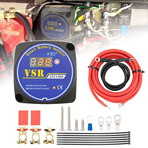 Kit isolateur de batterie double 6mtr 12V 140Amp Modes manuel et automatique Relais sensible à la tension Compatible avec les bateaux RV Marine Car Truck Camper UTV,Non adapté aux batteries au lithium
