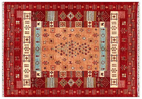 RUG PRINCE Afghan Ziegler Khorjin Ariana Teppich 170x260 Handgeknüpft Rot Gestreift Orient