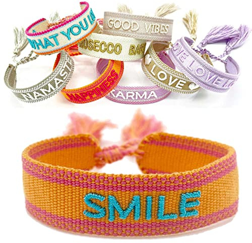LS-LebenStil Exklusives Statement Armband - das Original 16-20cm Quasten besticktes Boho Canvas Webarmband Damen Freundschaftsarmband Geschenk gewebt textil Stoffarmband
