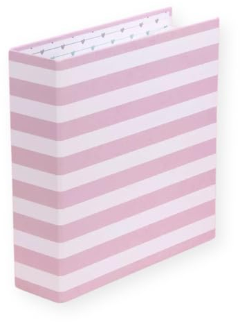 Craftelier - Gefüttertes Kartonalbum mit mit Streifenmuster (6 x 8) | 2 weiße Metall-D-Ringe | Harte, strapazierfähige Einbände | Größe 22,5 x 23 x 6 cm - Rosa und Weiß - Farbe: Rosa & Weiß