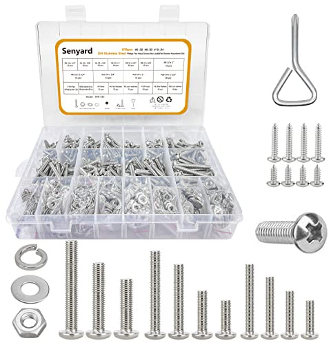 815pcs Machine Screws Assortment Kit,#6-32#8-32#10-24 Phillips Pan Head nut and Bolt Assortment Kit (with Lock&Flat washers・Wrenches) Stainless Steel Screw Bolt nut washers Assortment kit with case
