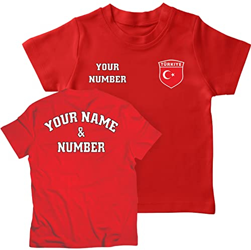 lepni.me T-Shirt pour Enfants Turquie Maillot de Football avec Votre Nom et Numéro | Insigne de Drapeau Turc Personnalisé | Coupe du Monde 2022 (9-11 Ans Rouge Multicolore)