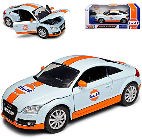 Motormax A*U*D*I TT 8J Coupe Gulf Oil Blau mit Orange 2. Generation 2006-2014 1/24 Modell Auto mit individiuellem Wunschkennzeichen