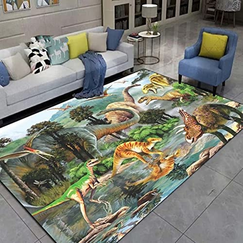 LOMDEM Kinderteppich Dinosaurier Druck Kinderzimmer Teppich Spielbereich Teppich Weich Baby Krabbelmatte Faltbar Wald Dinosaurier Großer Wohnzimmer Teppich Indoor Teppich Läufer (Farbe 4,80x160 cm)