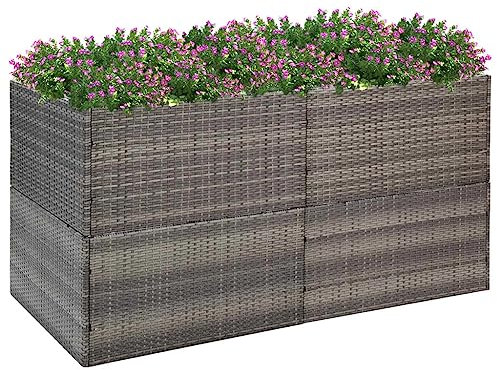 puraday Jardinière de Jardin Gris et Sac Transparent 157x80x80 cm Résine Tressée Cadre Robuste Plate-Bande Résistante à l'eau Pot de Fleurs Patio Offre Espace Suffisant Planter Plantes Légumes