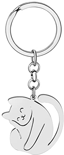 DUOWEI Süße Katze Schlüsselanhänger Schlüsselringe Zierliche Katzen Geschenke für Damen Mädchen Tasche Brieftasche Auto Charms (Versilberter Edelstahl A)