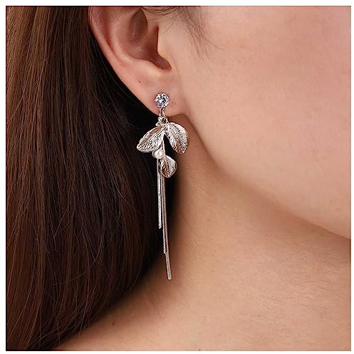 Dervivea Pendientes Colgantes Boho De Hoja - Elegante Cadena De Borlas Con Cristal, Rama De Plata - Joyería Para Mujeres