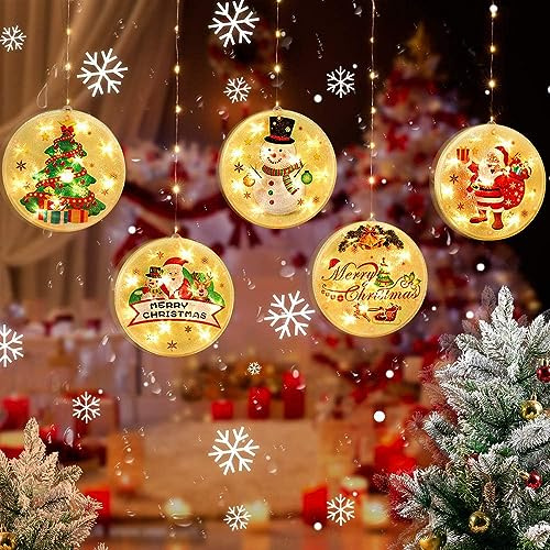 Lichterkette für Weihnachten,LED Lichtervorhang Weihnachtsvorhang mit 5 Weihnachtsmuster Hängenden Anhängern Fenster LED Lichter Weihnachtsbeleuchtung für Innen Außen Zimmer Wand Party Weihnachtsdeko