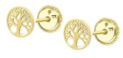 TIME ROAD Pendientes Bebé Niña de Oro 9K HIN00004/6 - Cierre Seguro de Rosca - Pendientes de Árbol Vida 6 mm - Infantil 3, 6, 12 a 24 meses - Ideal como Regalo de Nacimiento, Bautizo o Cumpleaños