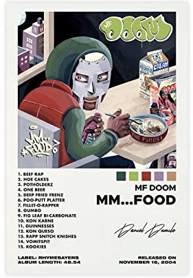 Mf Doom Poster MM Food Album Cover Signature Art Leinwand Poster Schlafzimmer Dekor Sport Landschaft Büro Zimmer Dekor Geschenk Unrahmen-Stil 40 x 60 cm