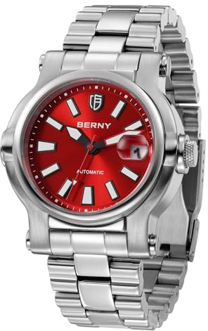 BERNY Männer Automatikuhr Uhren Saphirlinse 10ATM Waterpoof Edelstahl Armbanduhr Schwimmen Tauchen Uhren mit Datumsöffnung Super Leuchtend