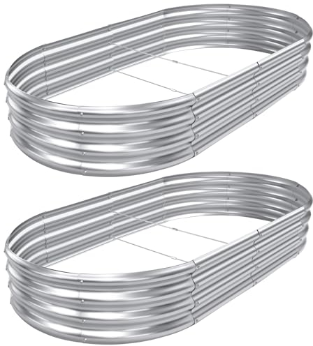 AHEONLAR Lot de 2 lits de jardin surélevés galvanisés de 20 x 10 x 3 m, jardinières ovales en métal pour légumes