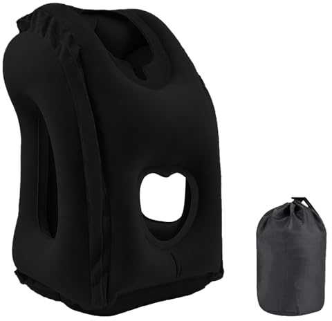 Nizirioo Coussin de voyage gonflable - Coussin de voyage gonflable - Confortable - Soutient la tête et le menton - Pour voiture, avion, voyage en train, camping (noir)