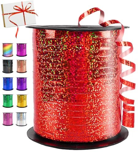 Geschenkband Rot, 450 Meter/ 500 Yard Schleifenband Rot, Ringelband, Glänzendes Ballonband für Ballonverschlüsse, Weihnachten Neujahr Geschenkverpackung, Basteln, Partydeko, Hochzeitsdeko