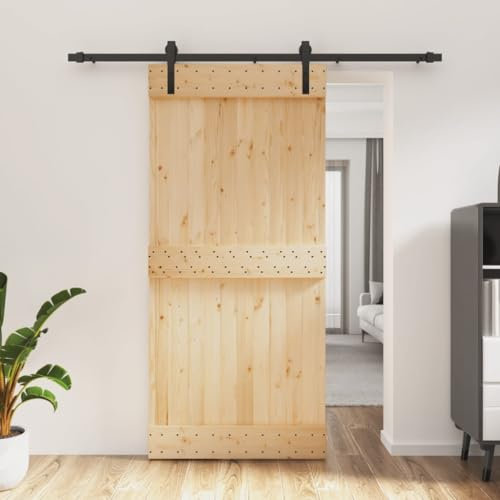 Gecheer Porta Scorrevole in Legno Massello Pino, 95x210 cm, Tipo 1, Rustico