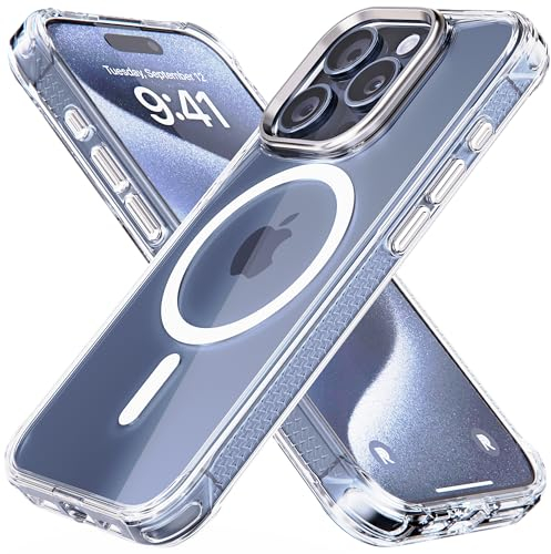 Rebel Transparente Hülle für iPhone 15 Pro [Crystal Series Gen-5] Stark MagSafe Kompatibel, Anti-Kratzen, Vergilbungsfrei, Schützende Stoßstangen, Metalllinse & Tasten, 6,1 Zoll Telefon 2023 (Klar)