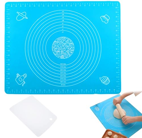 Spianatoia per Impastare Silicone, Tappetino Silicone per Impastare Antiscivolo, Spianatoia Silicone, Tappetino da Forno in Silicone Antiaderente, Adatto Per Fare,Impasti,Pizza, Blu, 50×70cm