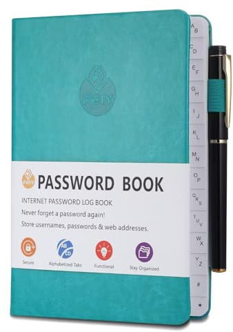 JIANTA Passwortbuch, Passwortbuch mit Register A-Z, und Gelstifte, Organizer für Websites, Benutzernamen und Passwörtern, Platz für 480 Passwörter, mit Stiftschlaufe, Gummiband, Innentasche(Grün)