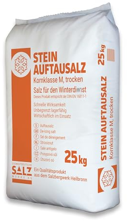 50 kg Stein Auftausalz (2 x 25 kg) Streumittel Streusalz KL-M Schnee Winter Eis Frost Premium inklusiv 1 Paar ARNOMED Einweghandschuh