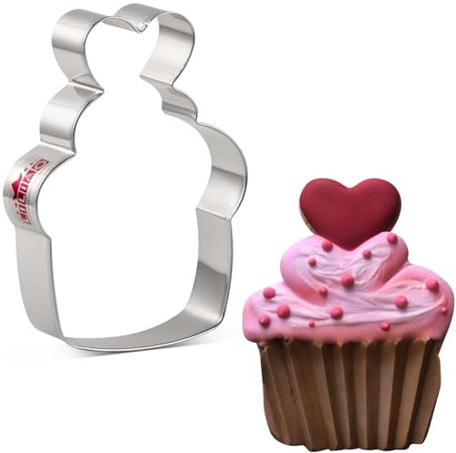 LILIAO J.Cookies Ausstechform Cupcake mit Herz, Ausstecher, Keksform, 7,9 x 10,4 cm, Edelstahl
