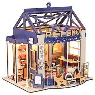 Cuteefun DIY Miniatur Puppen Haus Kit, DIY Miniatur Puppenhaus Bausatz, Handgemachte Handwerk für Erwachsene, Kreative Raum für Geburtstag Valentinstag, Vatertag (Haustier Haus)