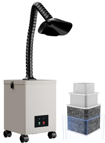 OMTech Fume Extractor with 3 Stage Air Filter, Wheeled Smoke Absorber and Purifier, 80W Air Purifier for Laser Engraver Soldering Station Nail Workstation CNC Machine Welding Tool