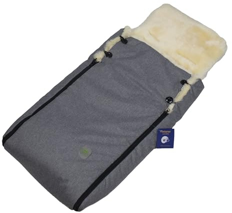 Reissner Lammfelle | BB-FUSA3-GRA | echtes Merino Lammfell | Baby Fußsack KESSY | mit Reißverschluss | für Kinderwagen Buggy & Stroller | grau