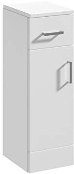 Balterley Bathroom Storage Cabinet, 1 Drawer and 1 Door Soft Close with Chrome Handles Slim Bathroom Storage Unit, Freestanding Unit, Tall Narrow Cupboard Toilet Cabinet - 250 x 300 x 766mm (White)