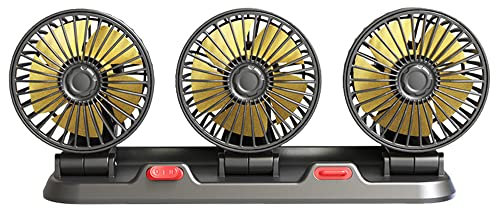 Kacepar Ventilateur d'air portable de refroidissement de voiture, 12 V électrique à trois têtes, ventilateur automatique rotatif à 360 degrés, pour Se/d*an/SUV/RV/bateau/camion/véhicules automobiles