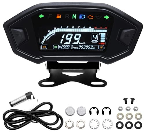 Geloo 12000 U/min Motorrad Tachometer mit Halterung, Universal Hintergrundbeleuchtung Motorrad Wasserdicht Tachometer Kilometerzähler Gauge für 1,2,4 Zylinder