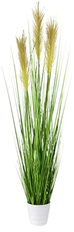 CREATIV green großer künstlicher Grasbusch 95cm im weißen Kunststofftopf I naturgetreues Wildgras im Topf I Pampasgras für Innen I hochwertige & dekorative Dekopflanze I Deko Indoor Kunstpflanze
