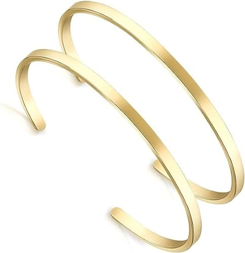 Lolalet Armreif Armband Paare 18K vergoldet Edelstahl Oval Verstellbar Offen Maschette Pärchen Armband, Glatt Poliert Liebesschmuck Freund Schmuck Bracelet für Herren Damen