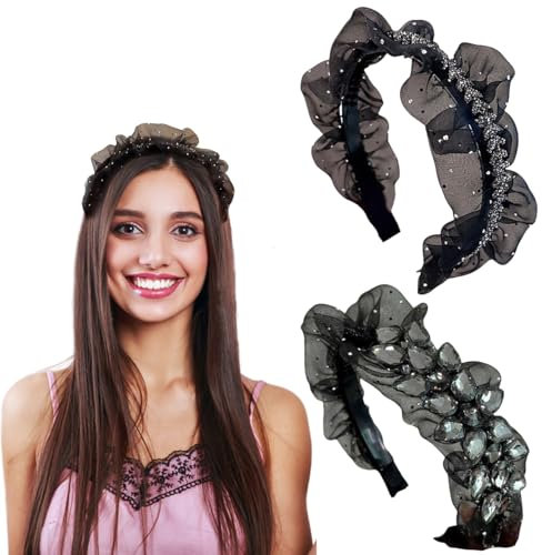 Girls Headbands Black Diamante Sparkling Crystal Headwear Glitter Headband Boho Wide Hair Hoop for Women 3711