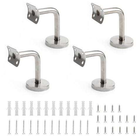 LERANXIN Soporte Pasamanos, Acero Inoxidable Barandillas Acero Inoxidable, 4 Piezas Pasamanos Escalera, Soportes Barandilla Accesorios Barandilla, para Pasamanos Pared Escalera