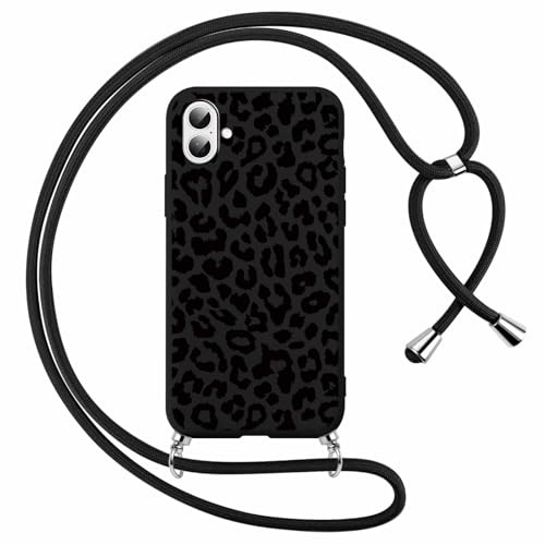 Foonary Handyband Hülle mit Band für iPhone 16 6,1 Handyhülle, Leopard Design Kette Necklace Case mit Kordel zum Umhängen Silikon Bumper Kratzfest Schutzhülle Cover Schnur für iPhone 16